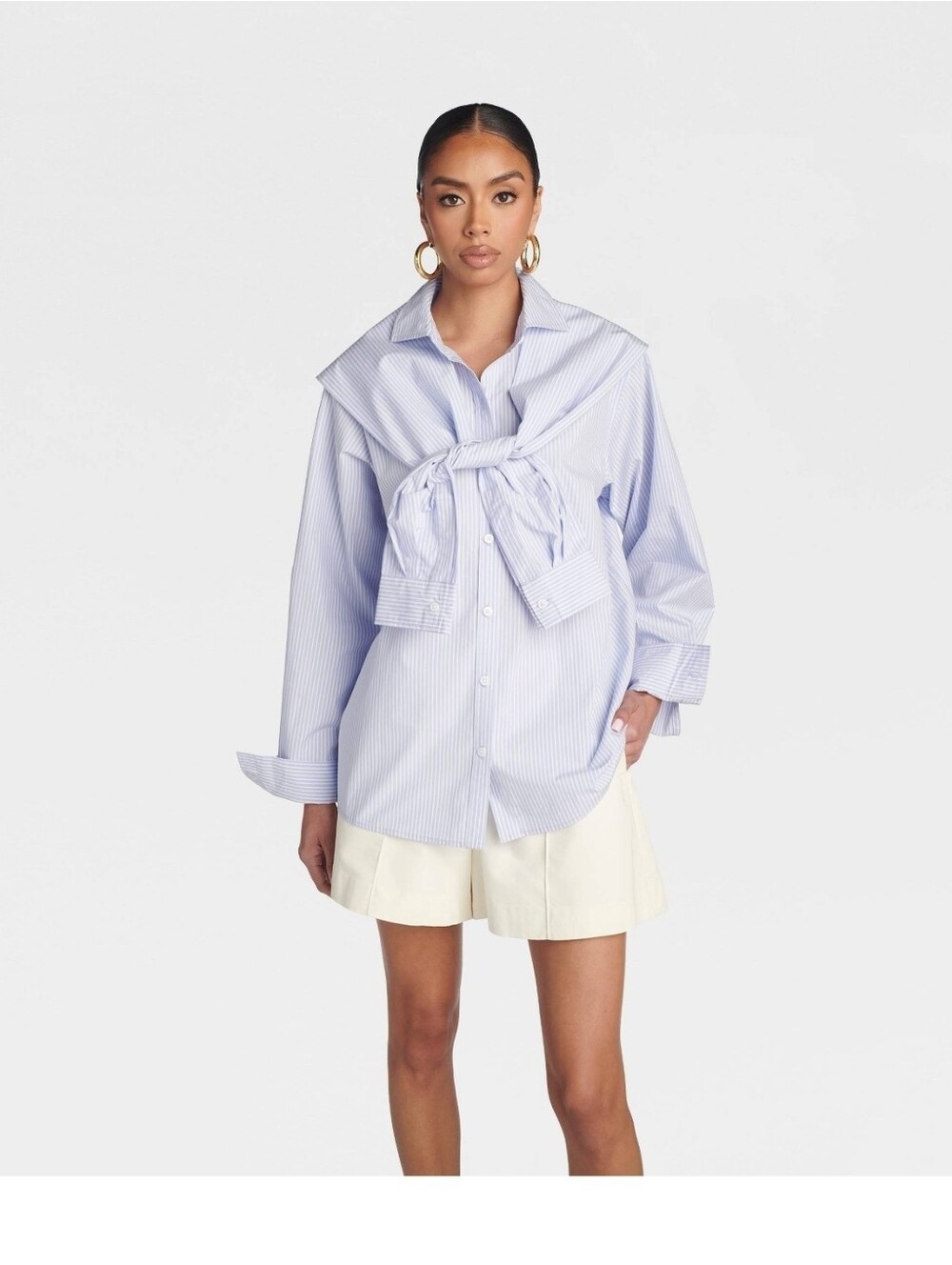 KBB by Kahlana Women's The Double Layer Button-Down Shirt, XXS - Lavender Stripe